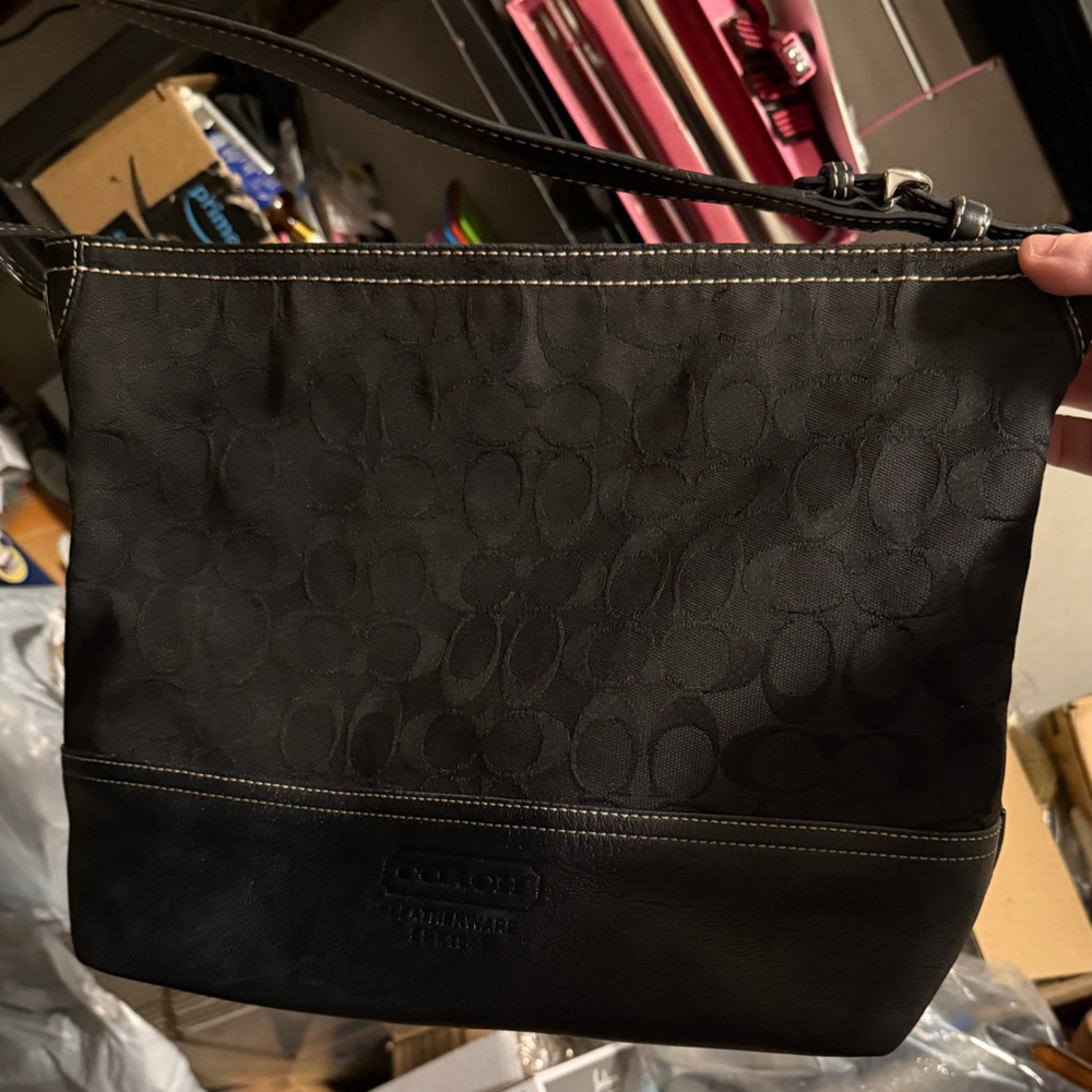 Coach Black Signature Pattern Shoulder Bag